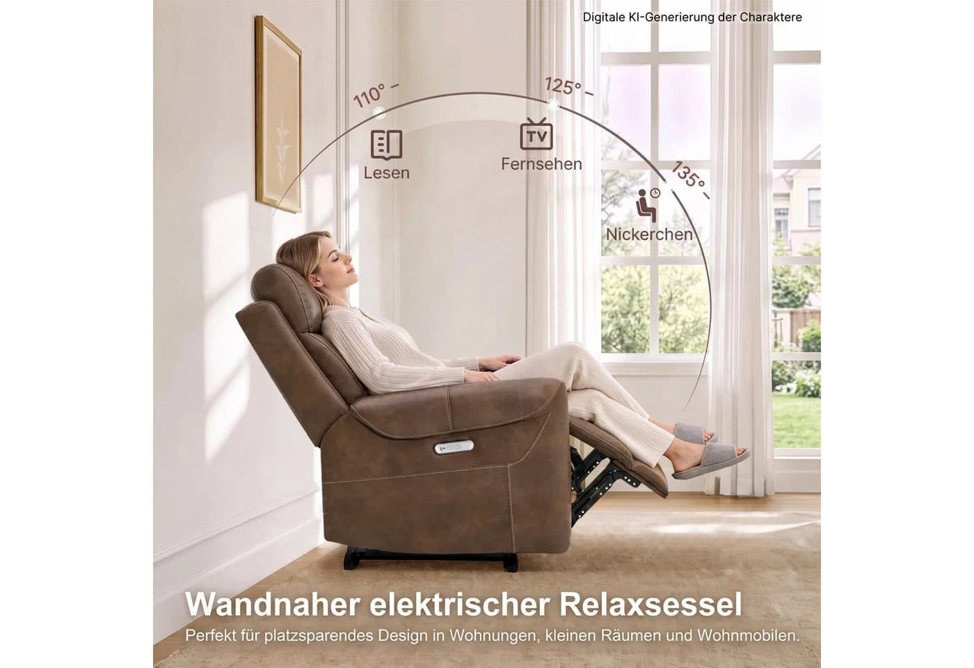 CHITA Elektrischer Relaxsessel Wall-Hugger Kunstleder Braun - Bild 4