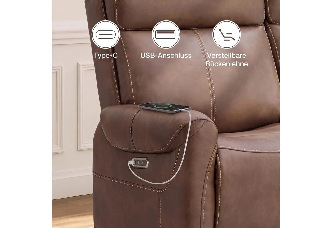 CHITA Elektrischer Relaxsessel Wall-Hugger Kunstleder Braun - Bild 5