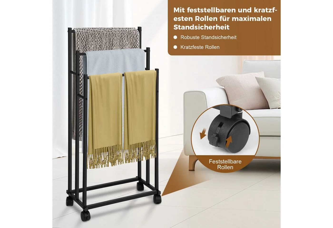 QUBEBU Handtuchständer Freistehend Schwarz mit Rollen - Bild 4