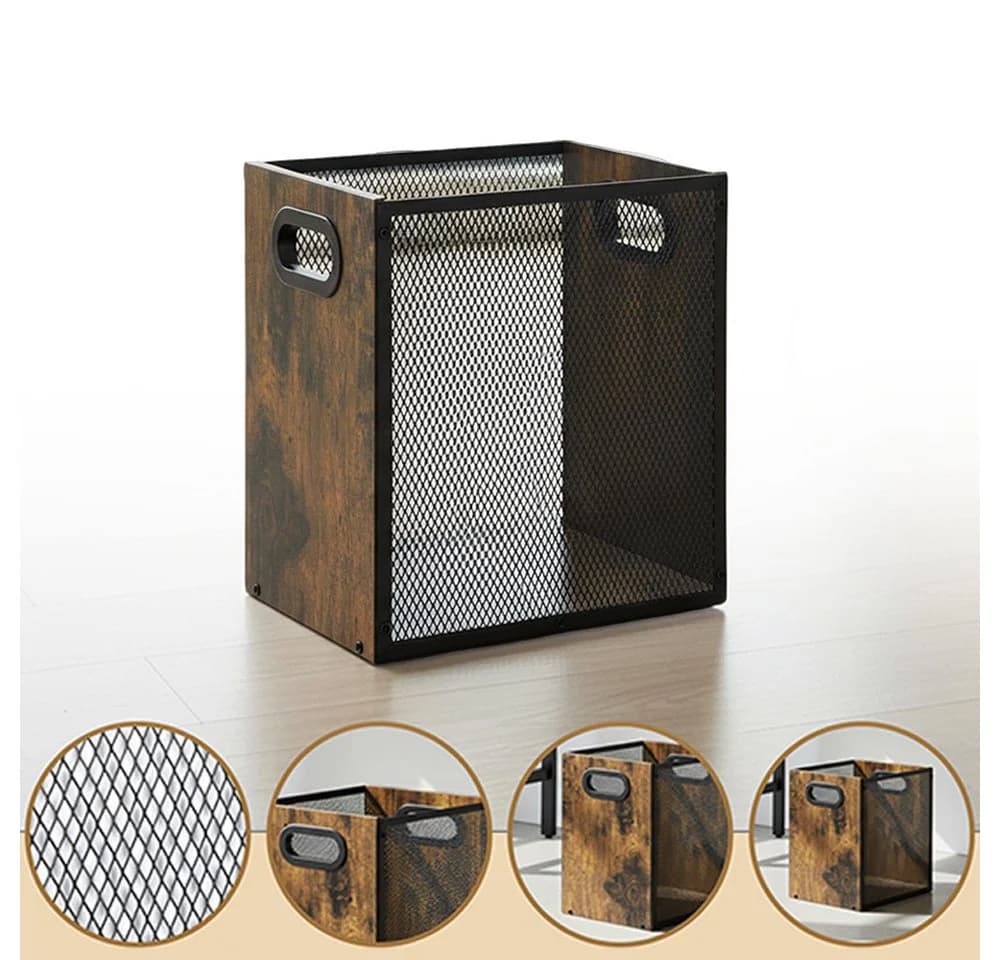 PRIISF Papierkorb Retro Metallgitter Massivholz 17L Braun - Bild 2