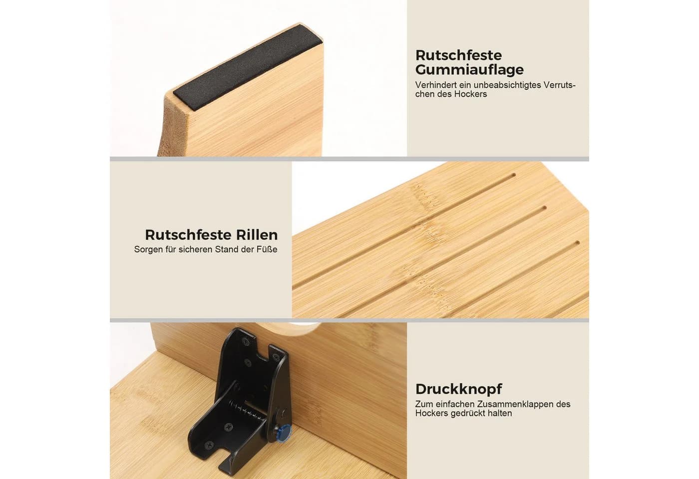 JOYOLEDER Bambus Fußhocker Klappbar Ergonomisch mit Neigungsverstellung - Bild 3