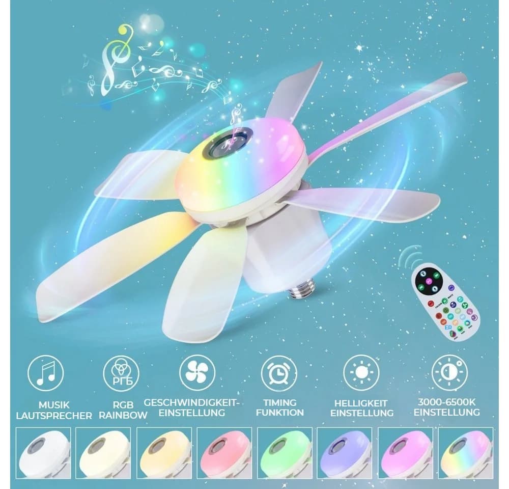 QUBEBU Deckenventilator RGB Beleuchtung Bluetooth Lautsprecher