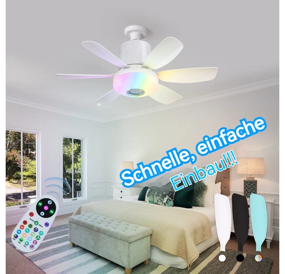 QUBEBU Deckenventilator RGB Beleuchtung Bluetooth Lautsprecher - Bild 4
