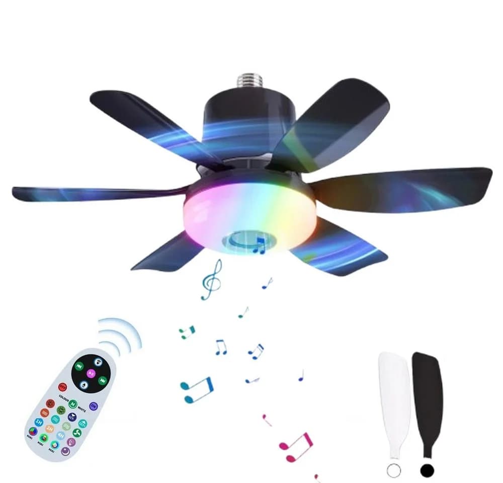 QUBEBU Deckenventilator RGB Deckenleuchte mit Beleuchtung, Bluetooth Lautsprecher, Timer, 6 Flügel - Bild 2