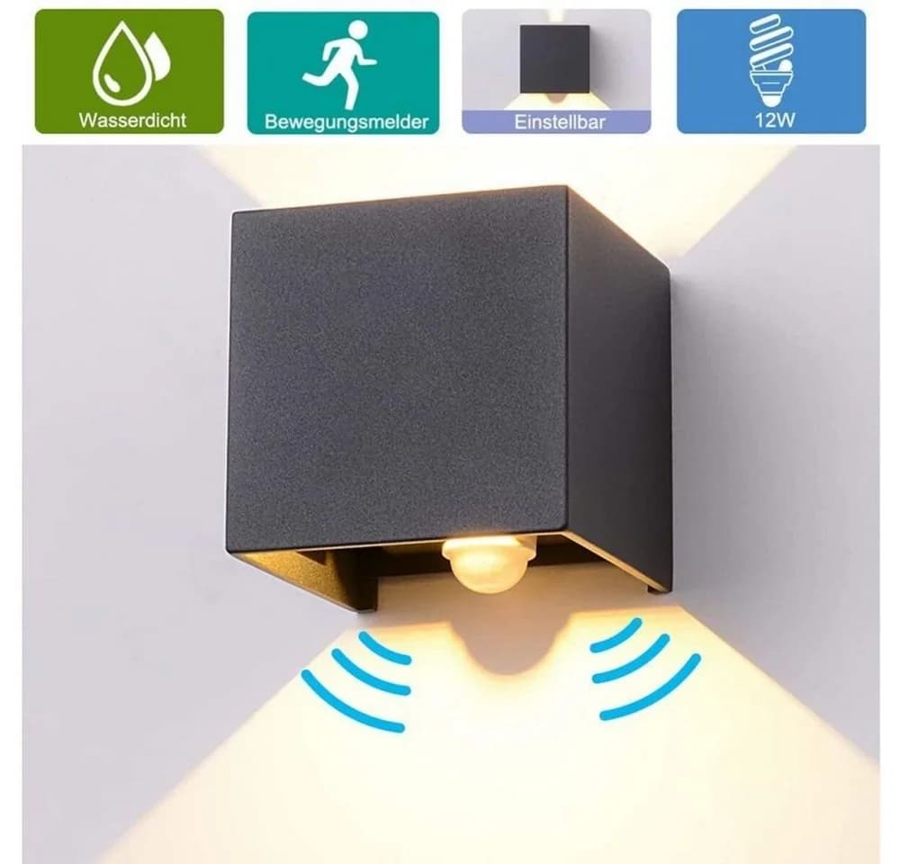 VIVIHEYDAY LED Wandleuchte mit Bewegungsmelder Schwarz IP65 - Bild 2