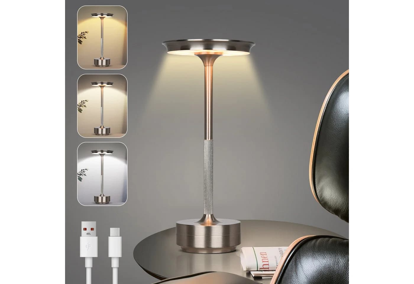 Lapalife LED Nachttischlampe USB Aufladbar Silber - Bild 2