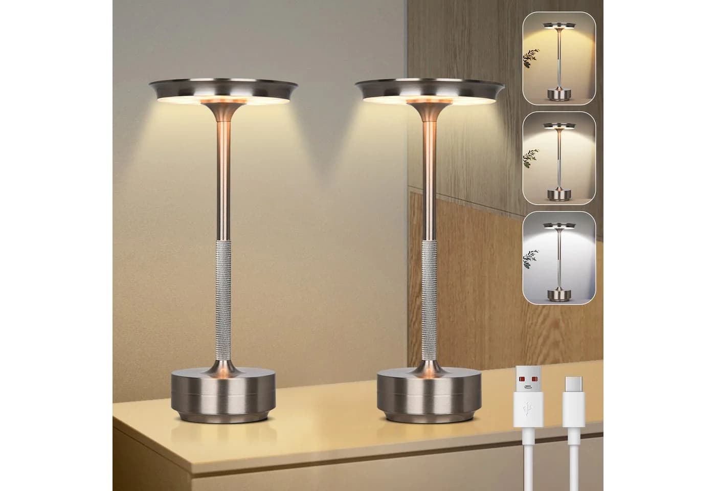 Lapalife LED Nachttischlampe Kabellos Dimmbar Silber - Bild 2
