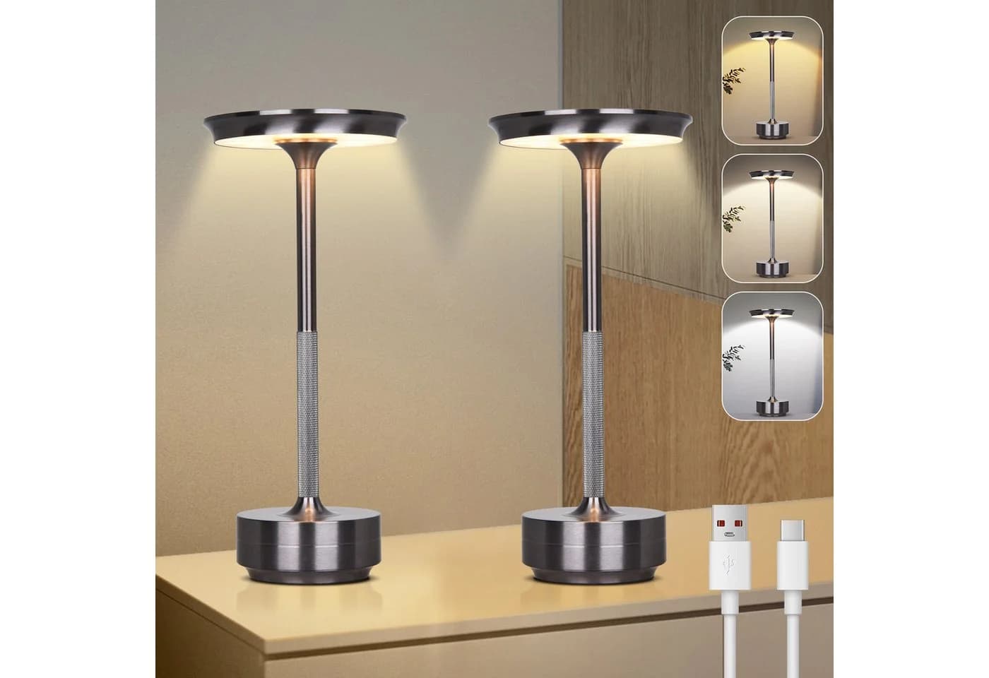 Lapalife Nachttischlampe LED Tischlampe Kabellos Akku Dimmbar 3 Farbtemperatur Grau - Bild 2