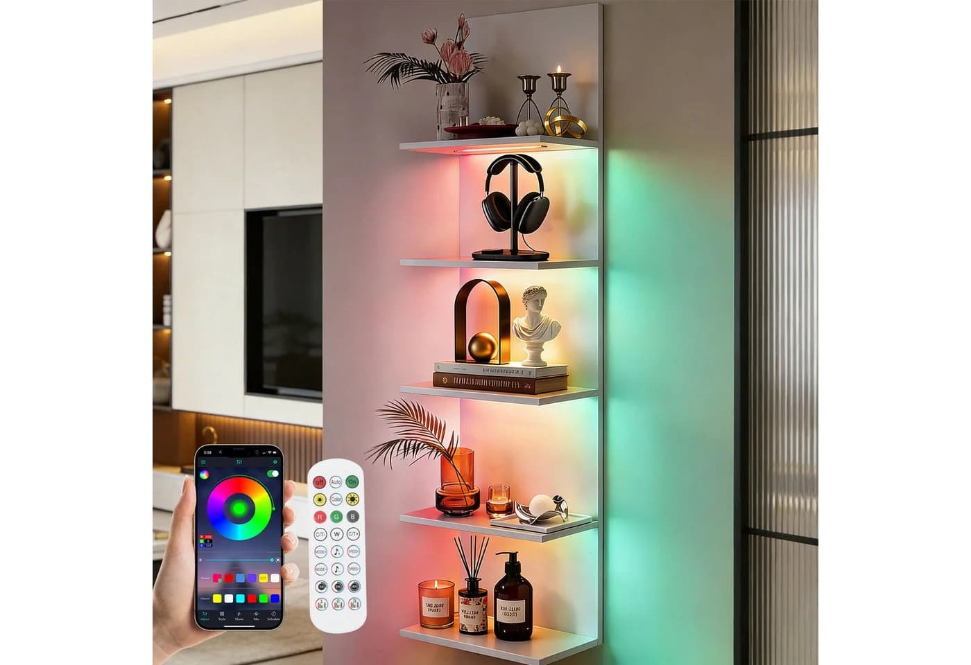 XERSEK Bücherregal Schweberegal Wandregal mit RGB+IC Lauflicht - Bild 2