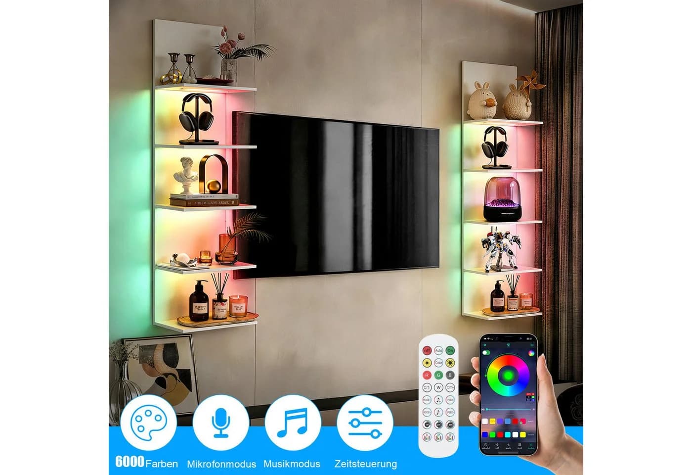 XERSEK Bücherregal Schweberegal Wandregal mit RGB+IC Lauflicht - Bild 3