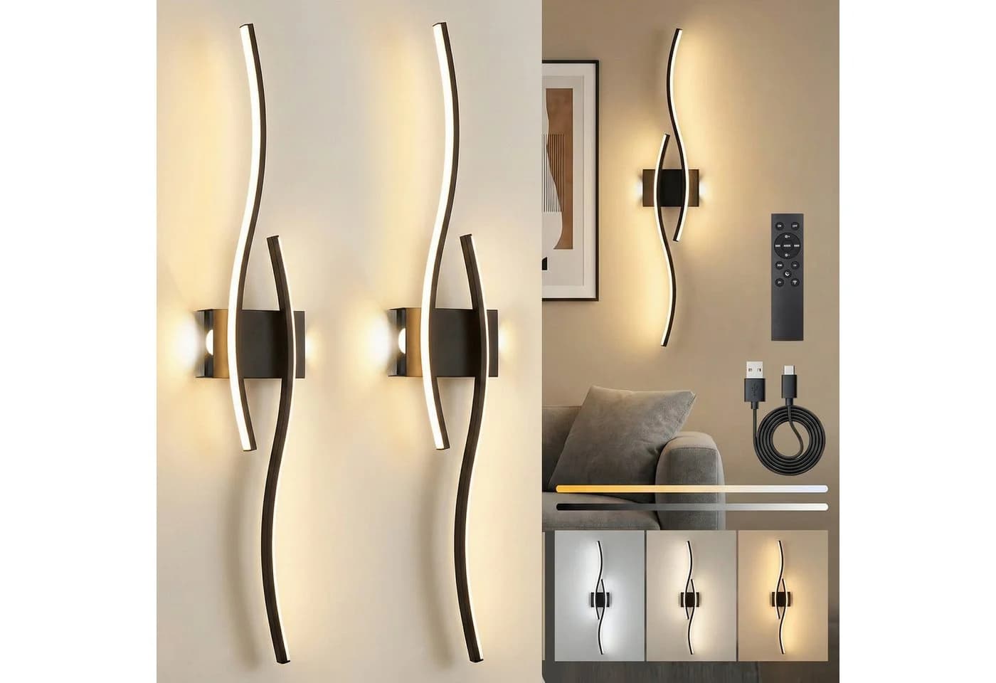 Lapalife Wandleuchte Dimmbar LED Wandlampe Schwarz - Bild 2