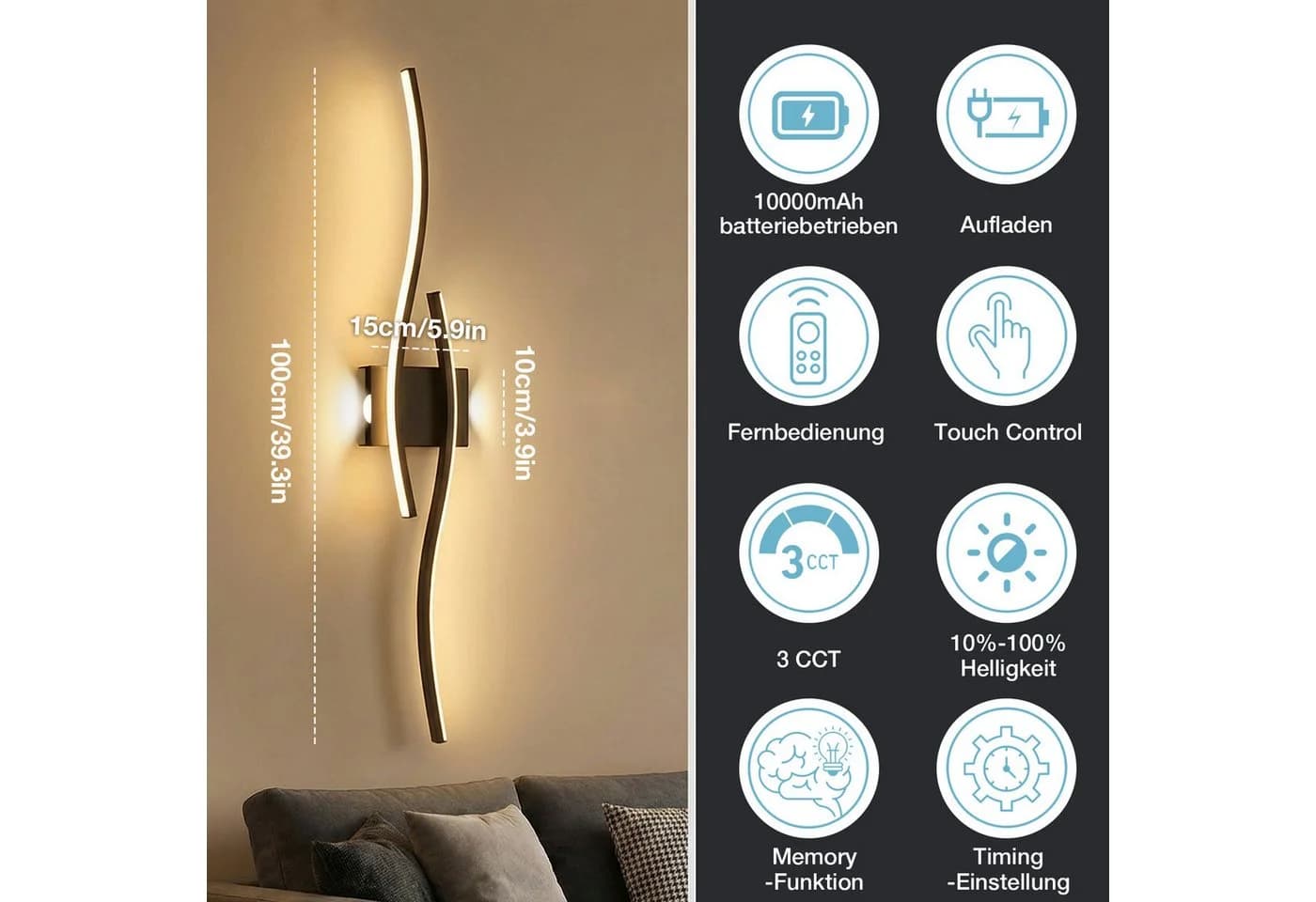Lapalife Wandleuchte Dimmbar LED Wandlampe Schwarz - Bild 3
