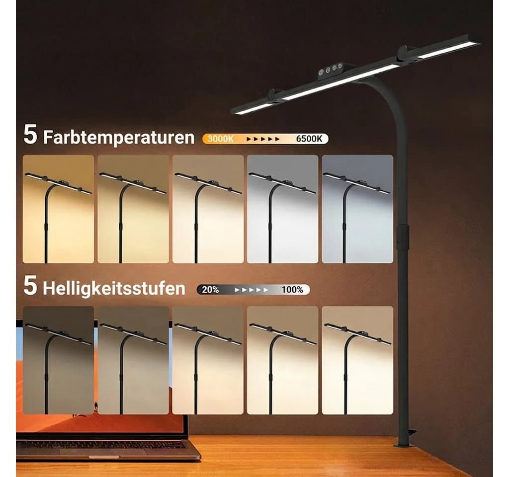 Sunicol Schreibtischlampe LED Dimmbar 5 Farbmodi Touch-Steuerung