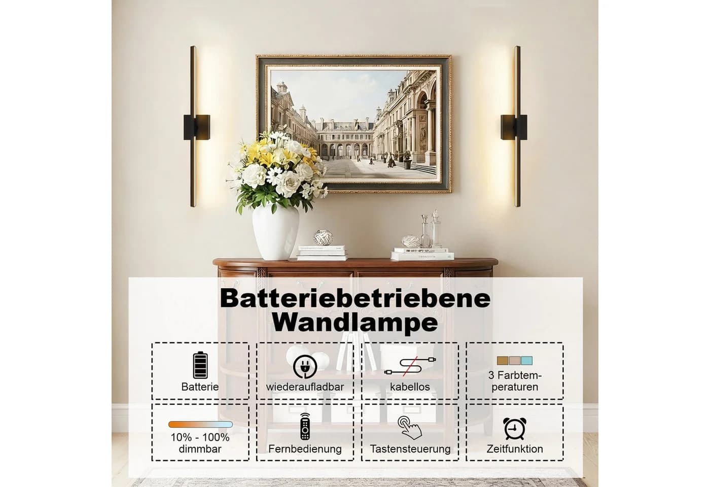 Lapalife Wandleuchte 10000mAh Akku Wandleuchte Innen Dimmbar 3 Farbtemperaturen LED - Bild 4