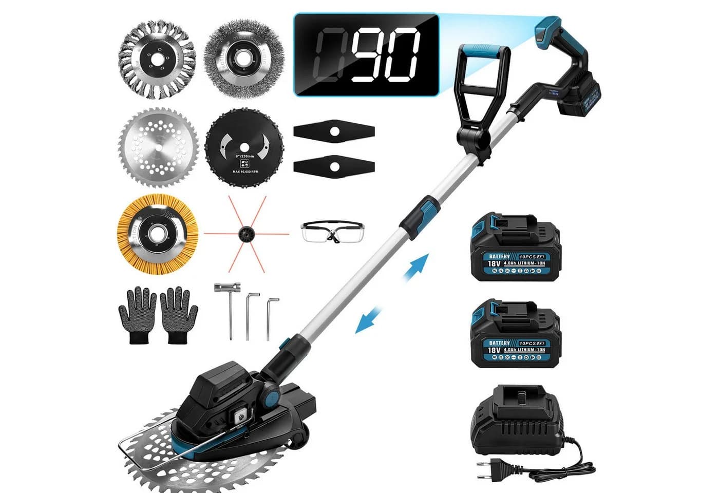 XERSEK Akku-Rasentrimmer 1200W mit Teleskop-Stiel und 2x 4.0Ah Akkus - Bild 2