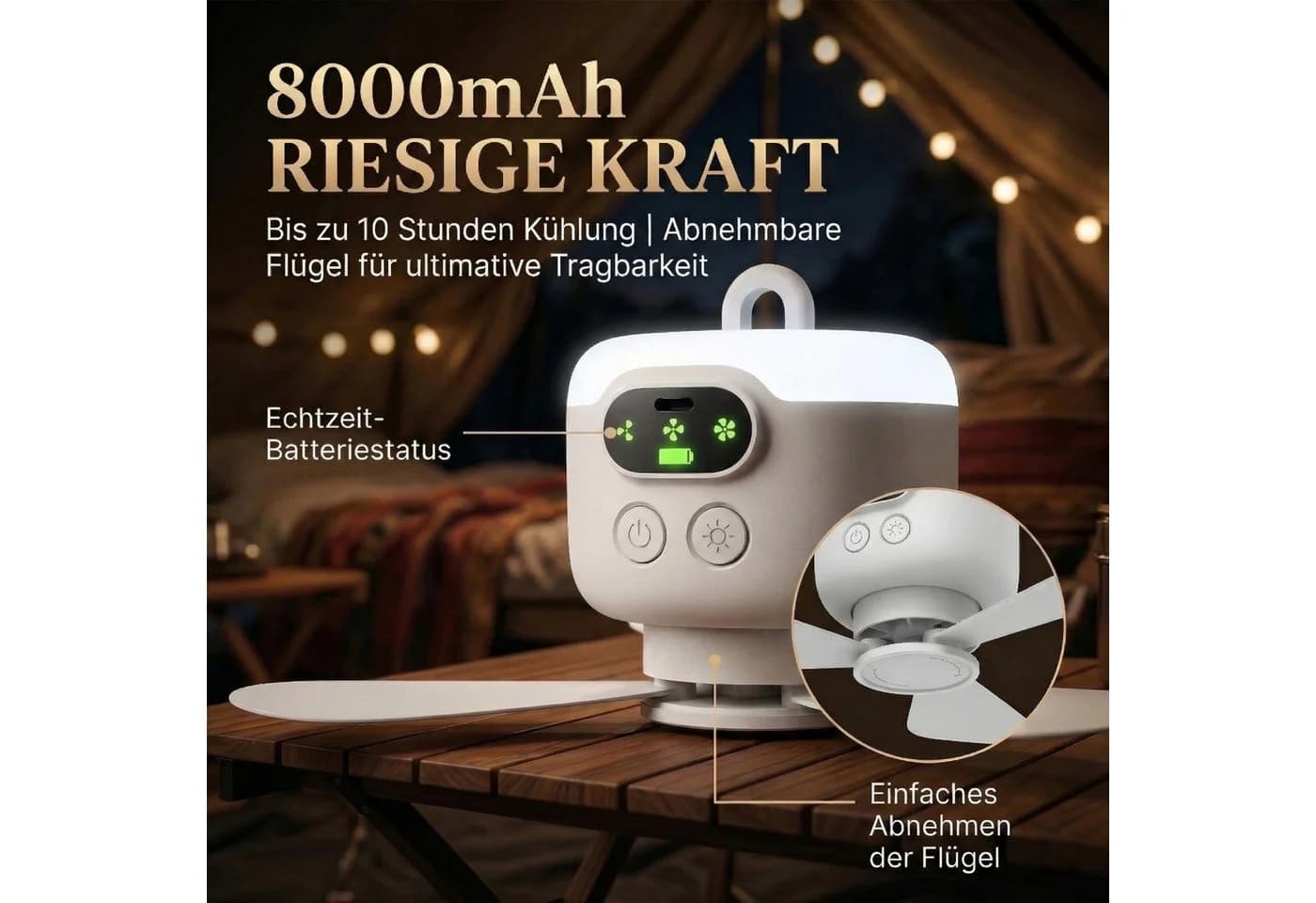 Lapalife Deckenventilator Camping mit LED Licht & Fernbedienung