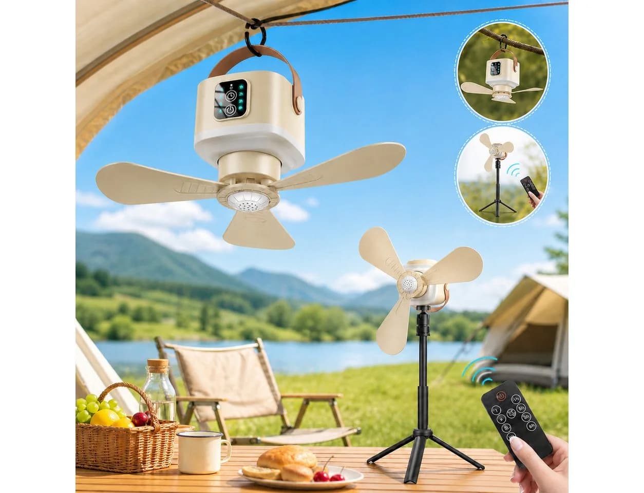 Lapalife Deckenventilator Akku Tragbar mit Licht Gelb - Bild 2