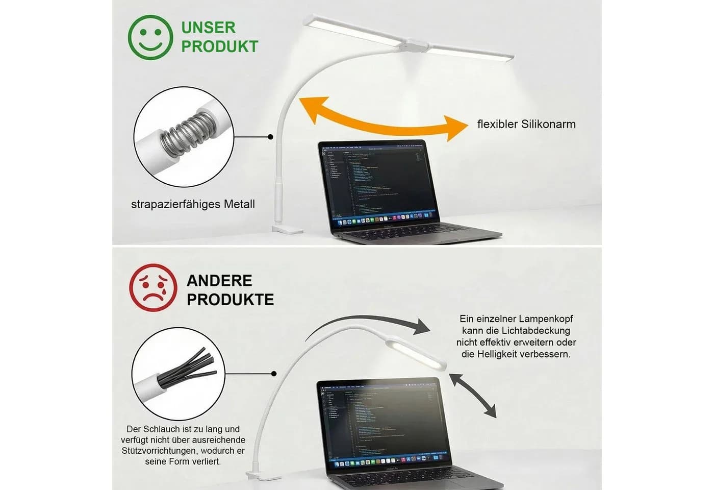 Lapalife Schreibtischlampe Klemmbar Doppelkopf 3 Farbtemperaturen Weiß - Bild 5