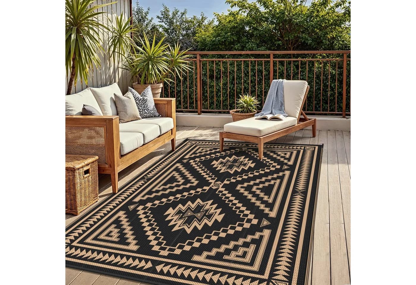 GENIMO Outdoorteppich Schwarzbraun Boho