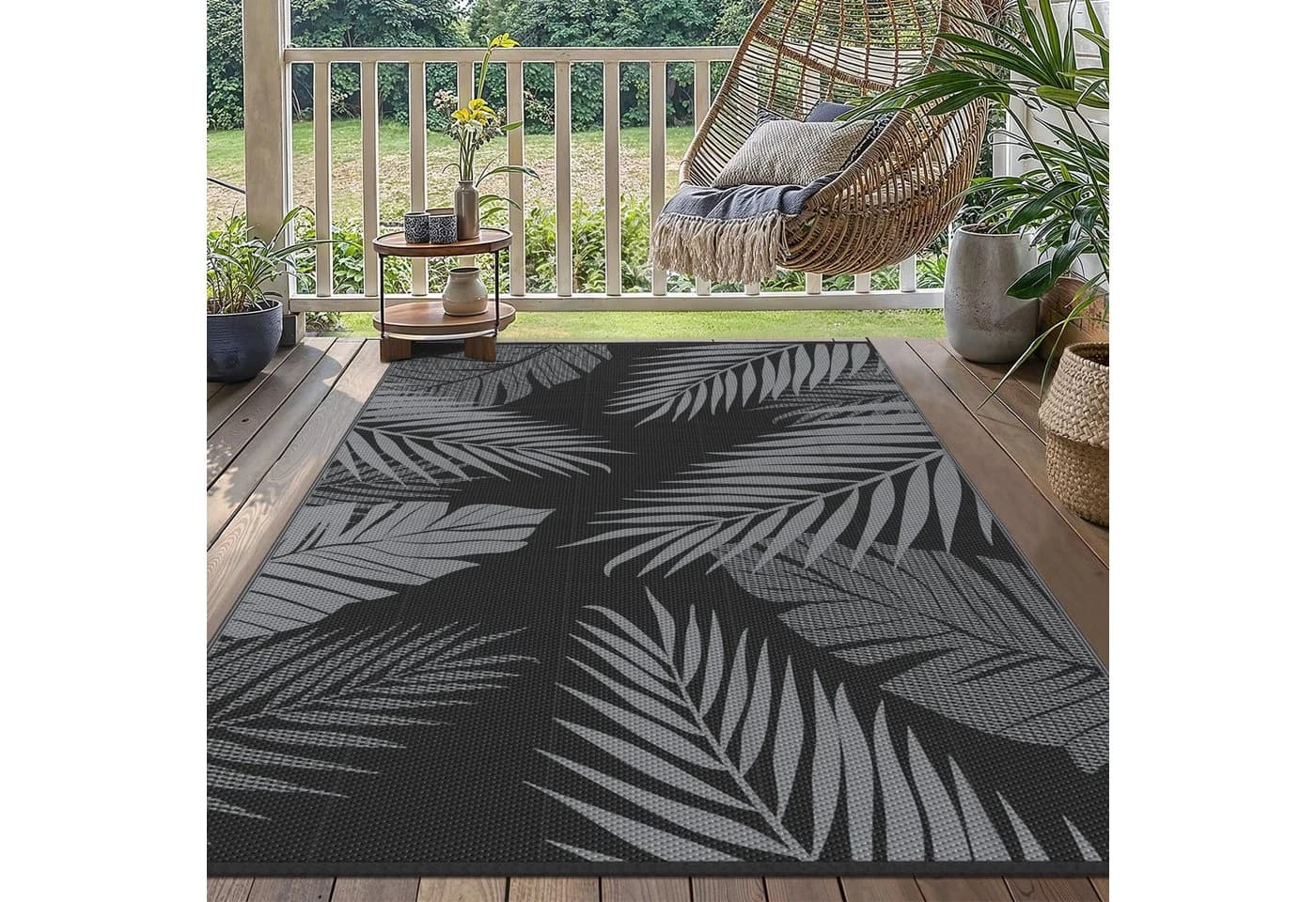 GENIMO Outdoorteppich Doppelseitig Grau Schwarz Wetterfest