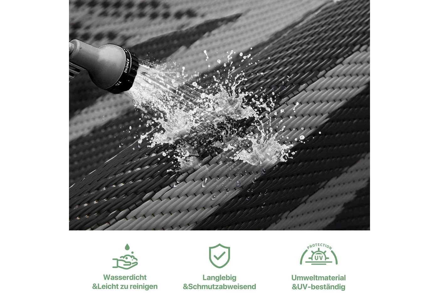 GENIMO Outdoorteppich Doppelseitig Grau Schwarz Wetterfest - Bild 5