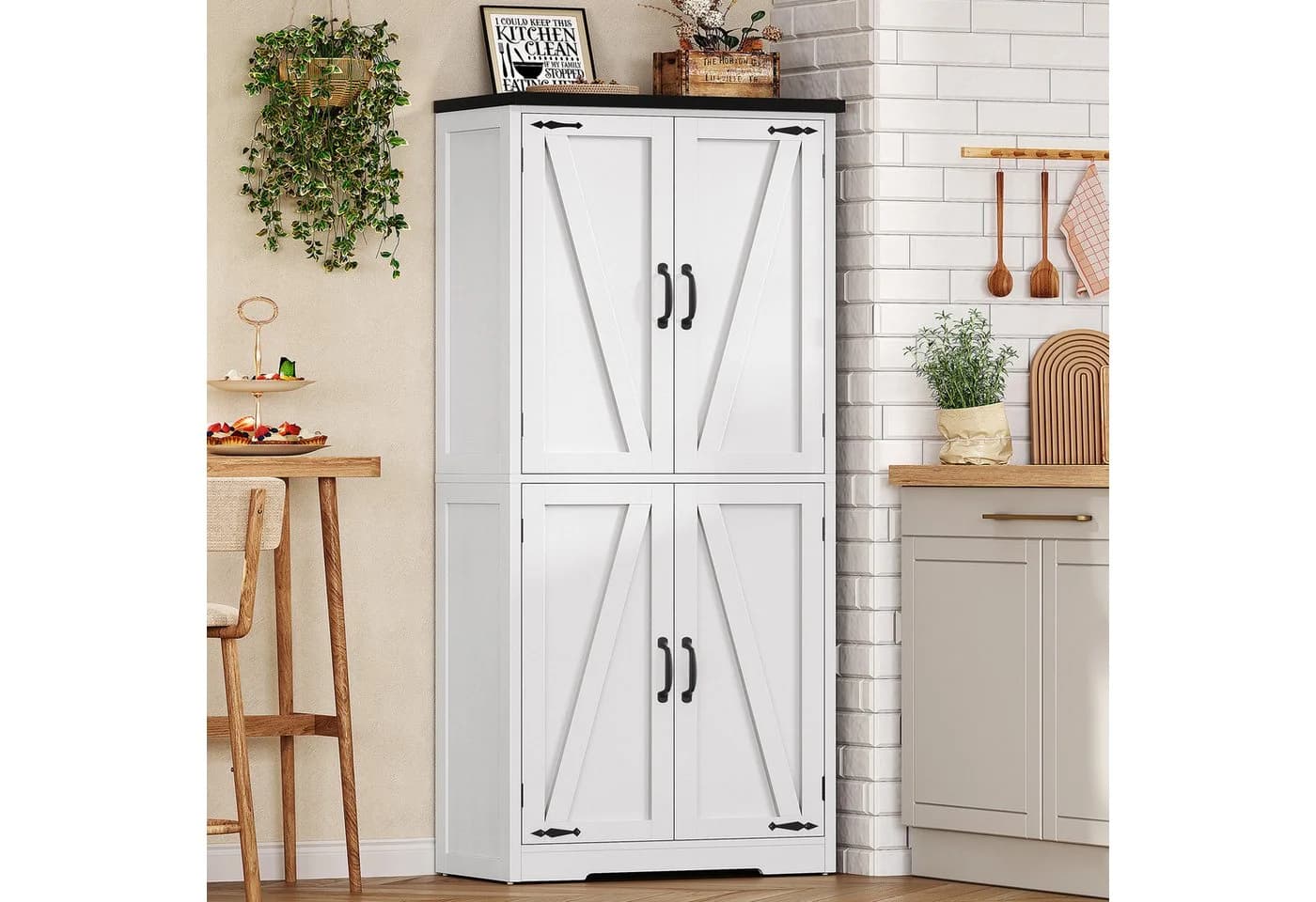 TEENFON Hochschrank mit 4 Scheunentüren Weiß Modern