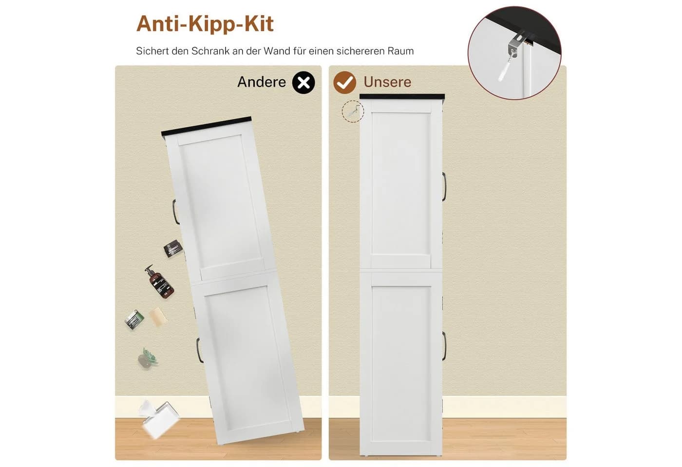 TEENFON Hochschrank mit 4 Scheunentüren Weiß Modern - Bild 5