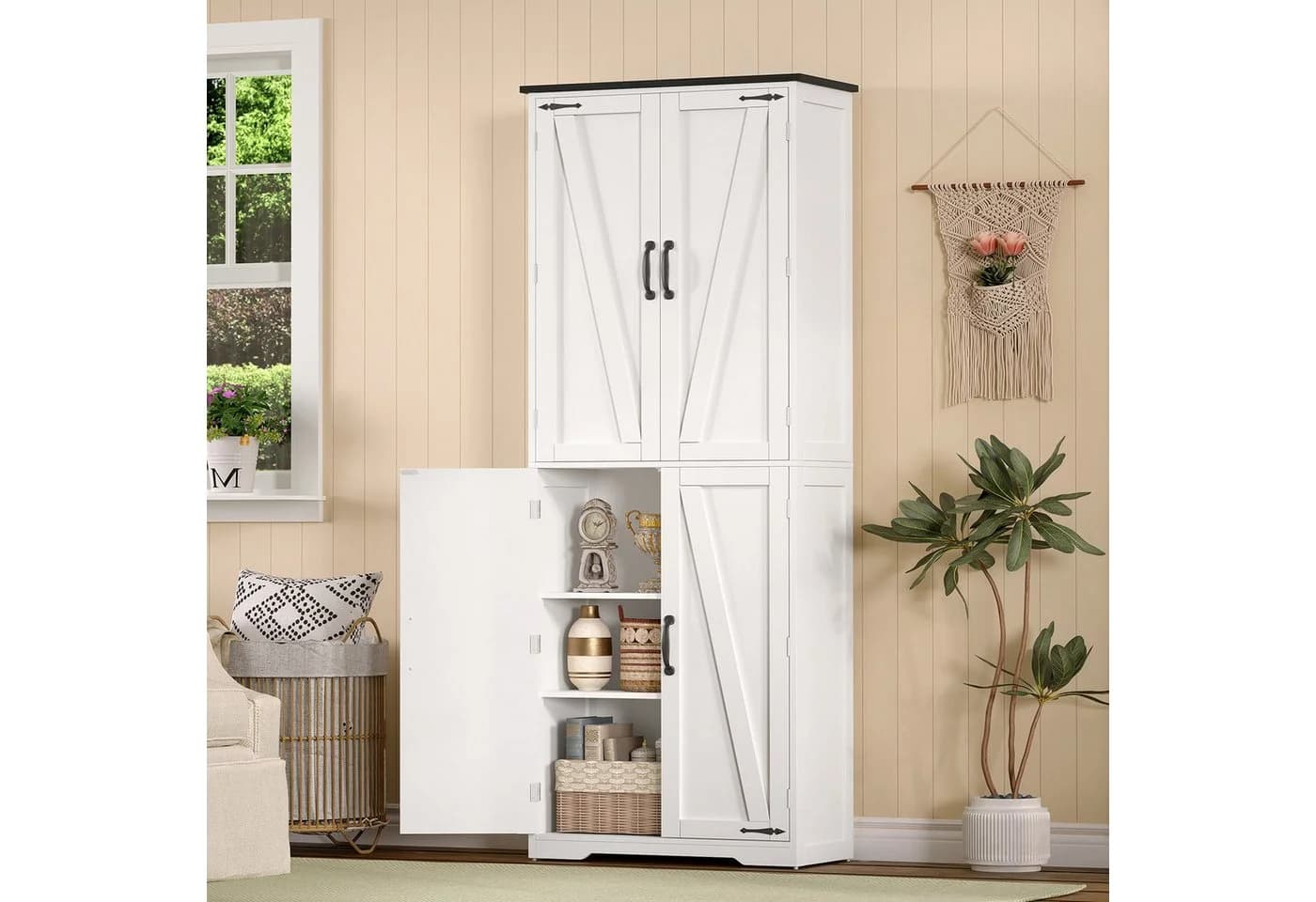 TEENFON Hochschrank mit 4 Scheunentüren Weiß Modern - Bild 3