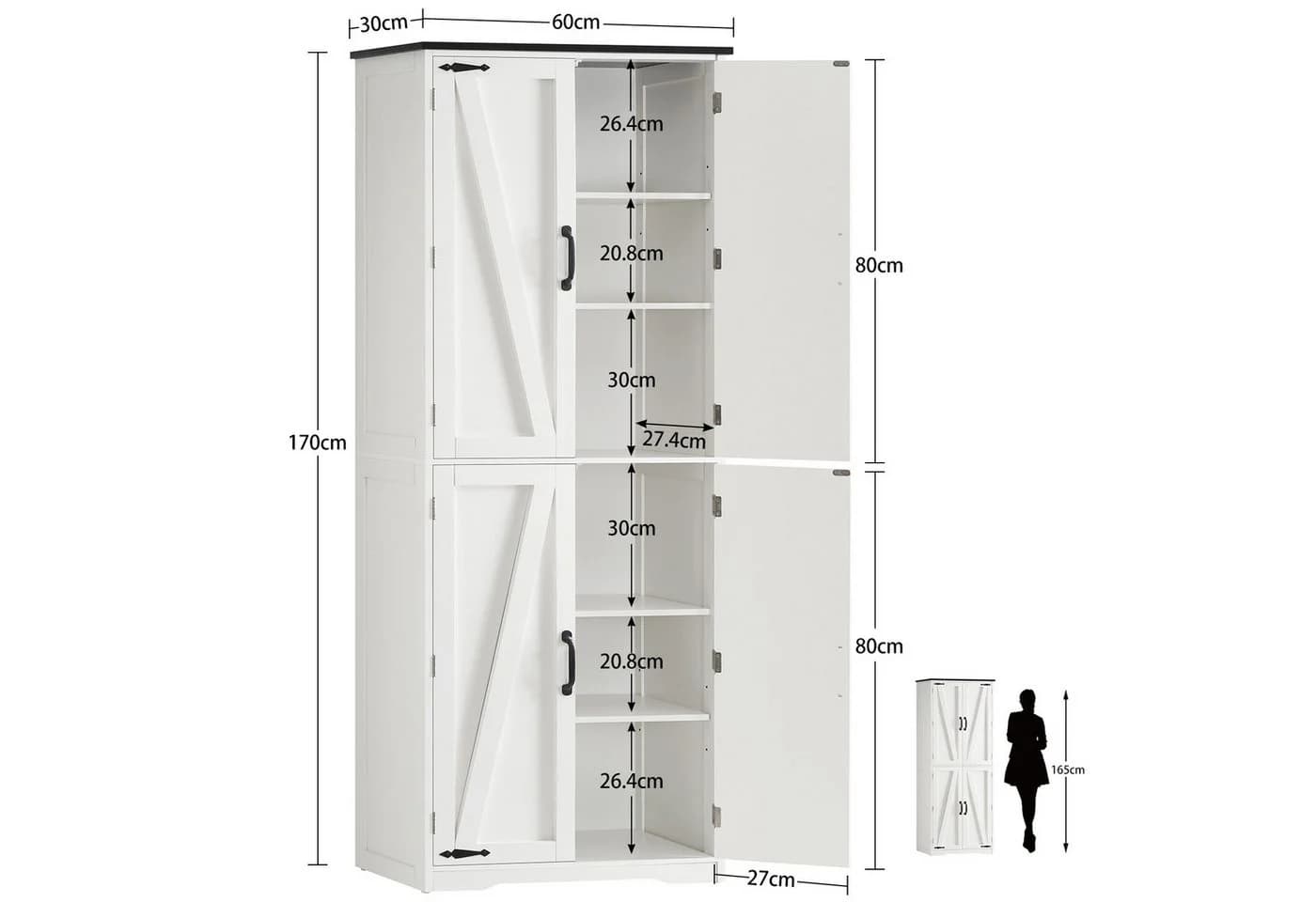 TEENFON Hochschrank mit 4 Scheunentüren Weiß Modern - Bild 4