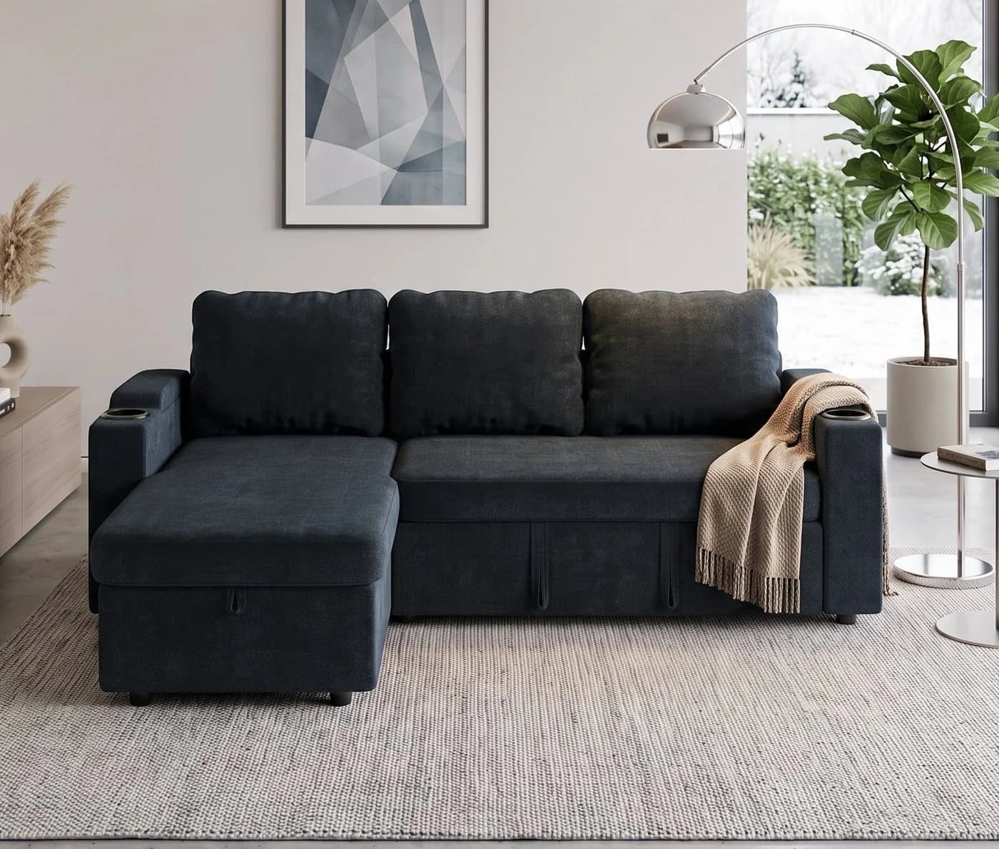GUNJI Ecksofa Chenille L-Form mit Schlaffunktion