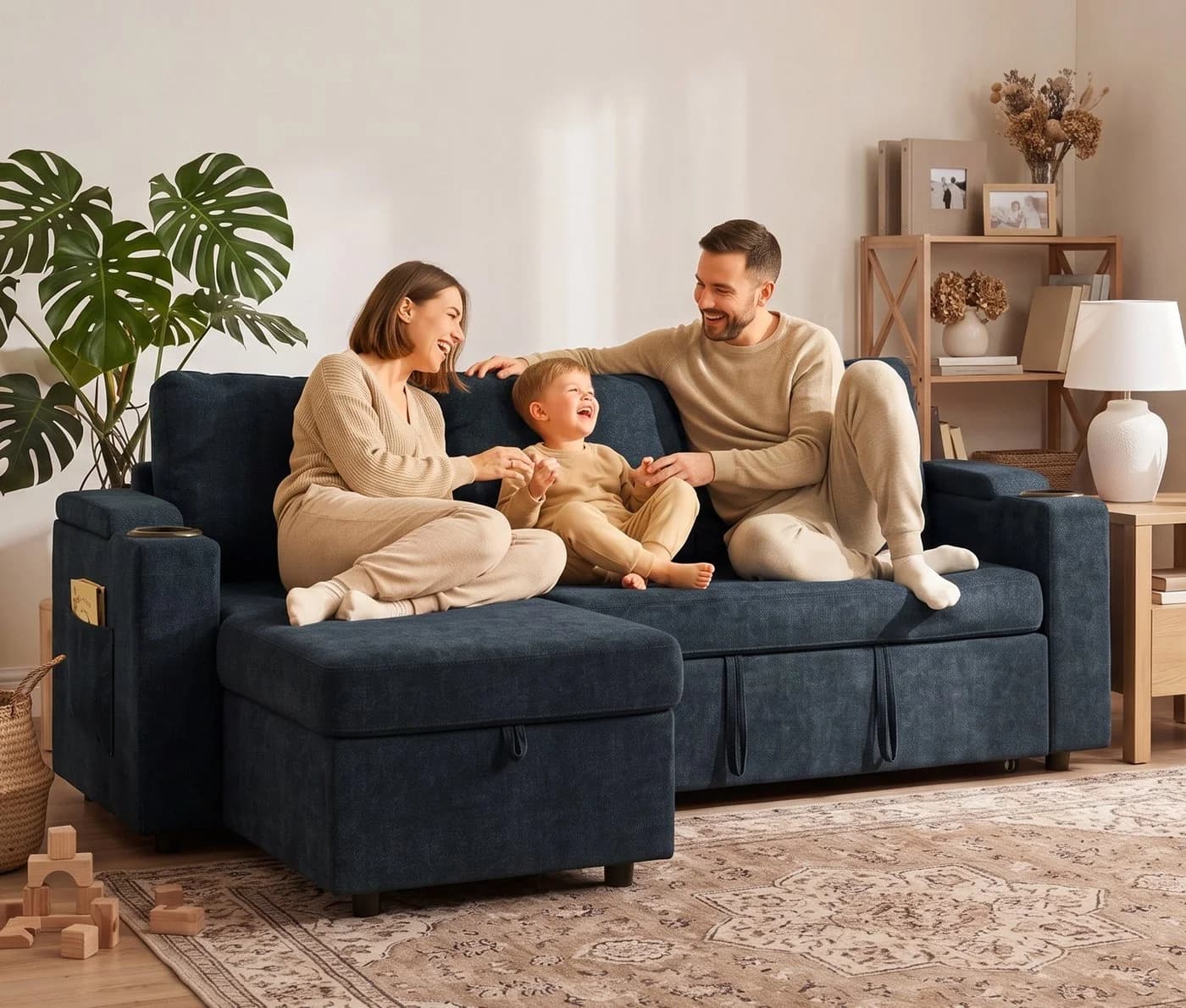 GUNJI Ecksofa Chenille L-Form mit Schlaffunktion - Bild 3