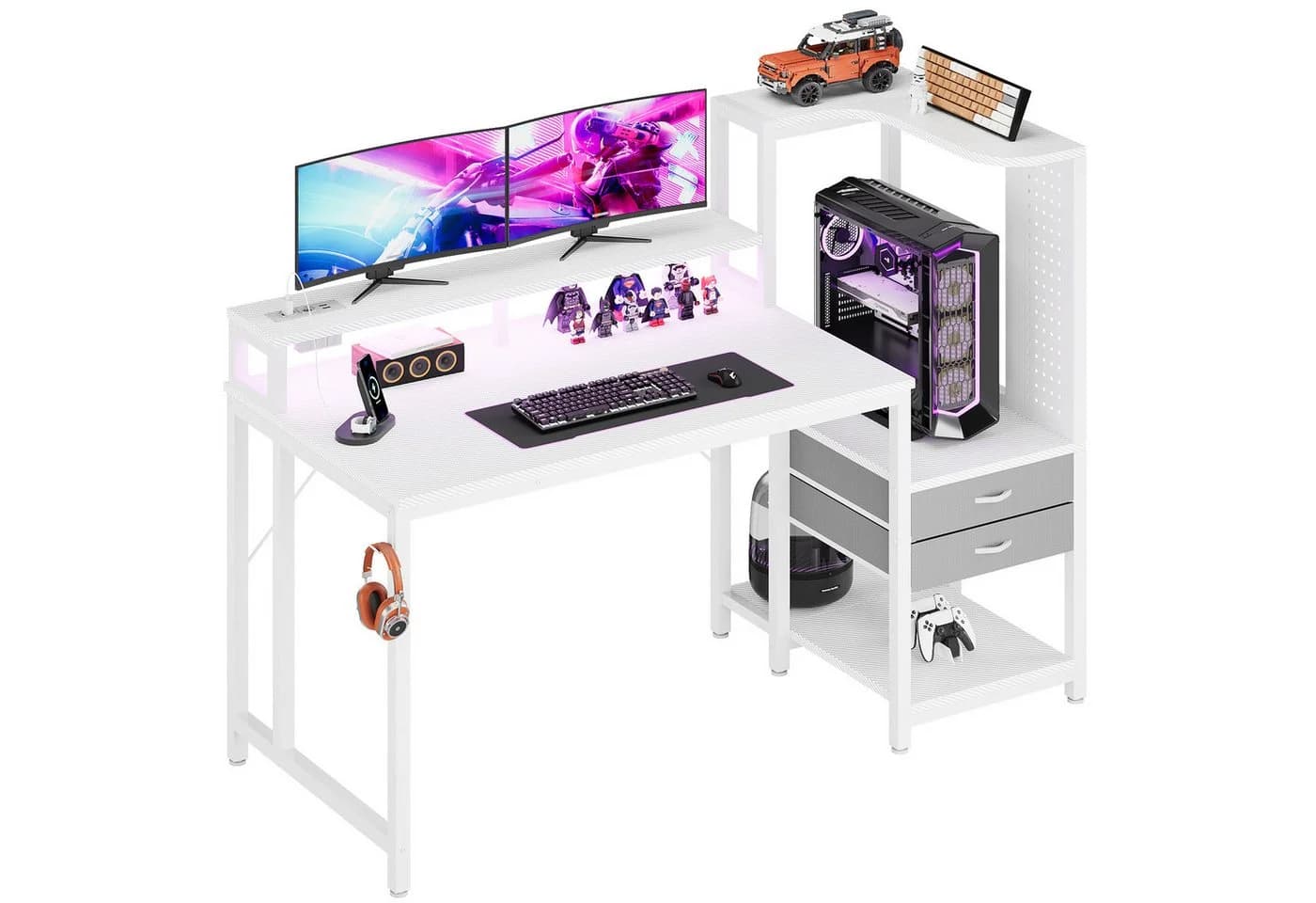 HOMALL Gamingtisch L-Form Schwarz mit LED-Beleuchtung und Schubladen - Bild 2