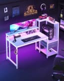 HOMALL Gamingtisch L-Form Schwarz mit LED-Beleuchtung und Schubladen Bild 3