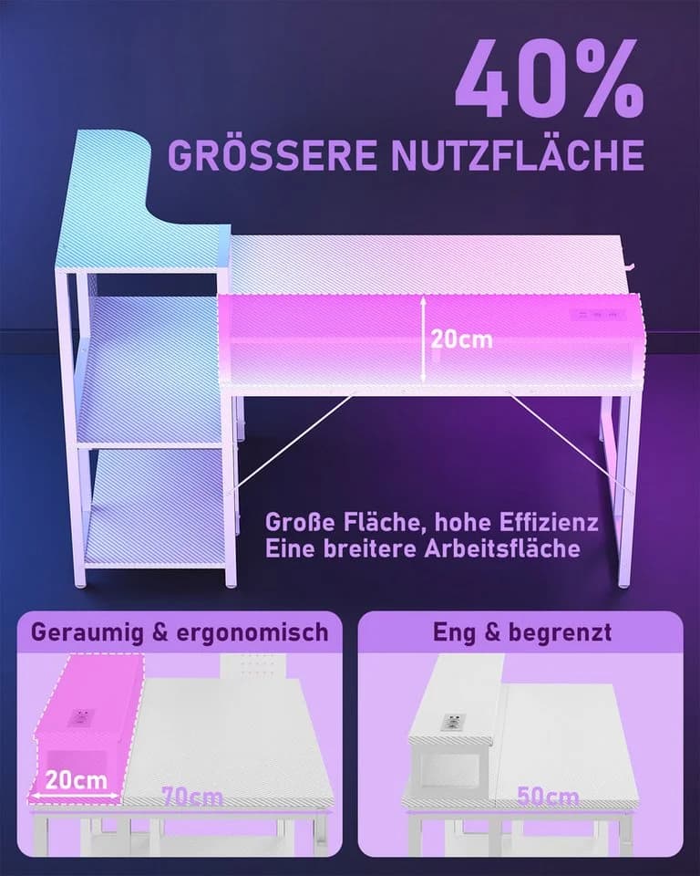 HOMALL Gamingtisch L-Form Schwarz mit LED-Beleuchtung und Schubladen - Bild 4