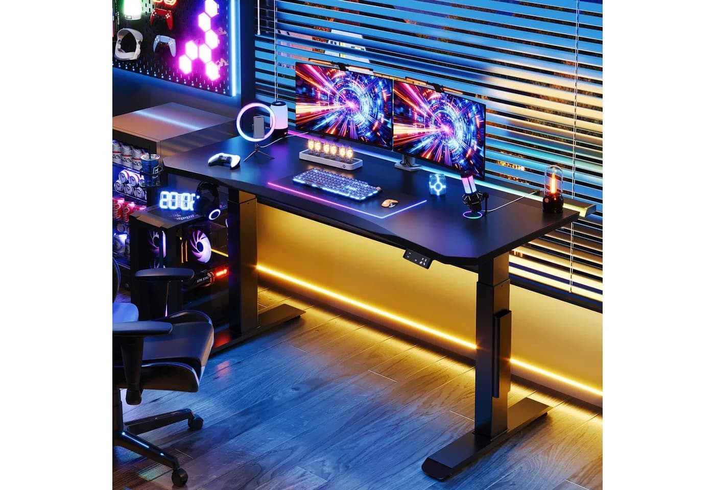 HOMALL Höhenverstellbarer Gamingtisch mit RGB-LED-Beleuchtung Schwarz
