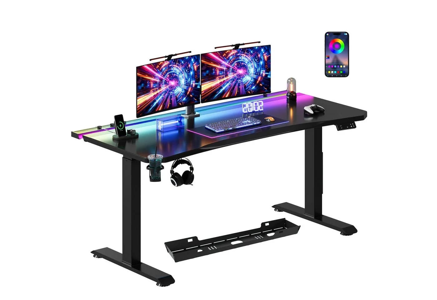 HOMALL Höhenverstellbarer Gamingtisch mit RGB-LED-Beleuchtung Schwarz - Bild 2