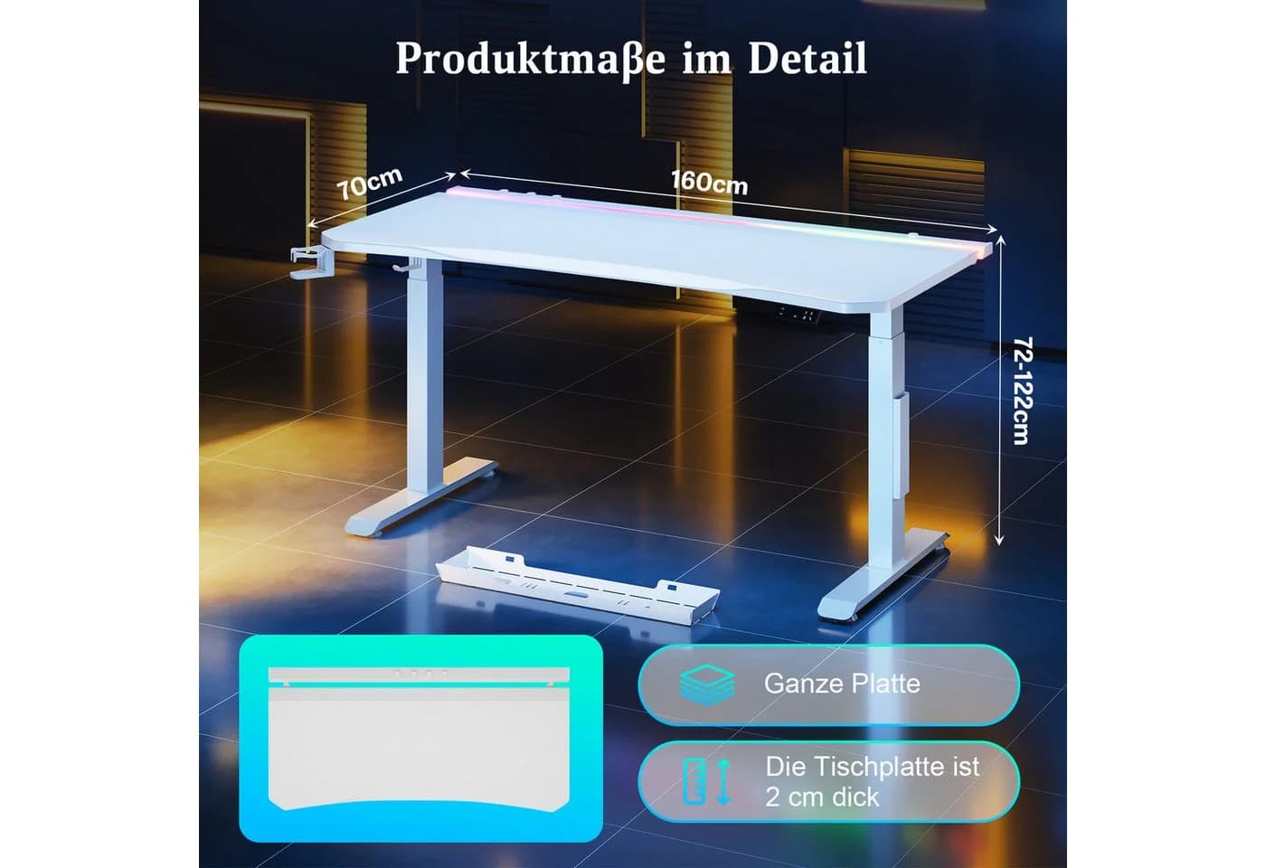 HOMALL Höhenverstellbarer Gamingtisch mit RGB-LED und Kunstlederoptik - Bild 3