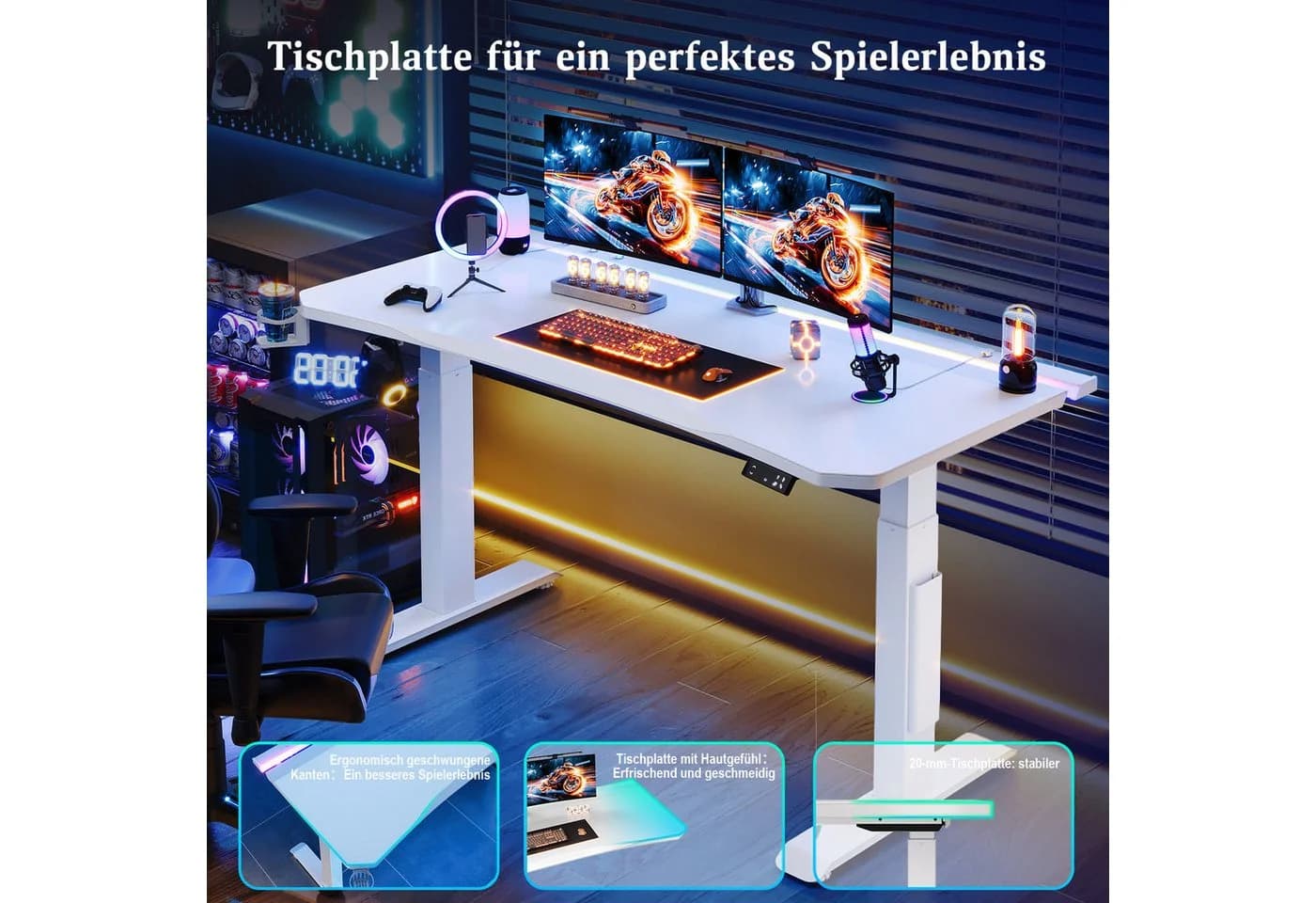 HOMALL Höhenverstellbarer Gamingtisch mit RGB-LED und Kunstlederoptik - Bild 5