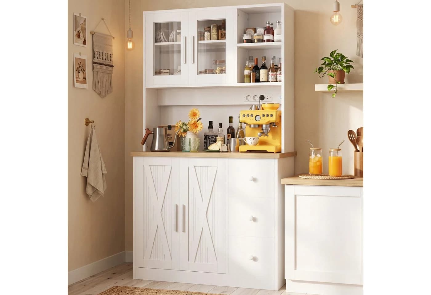 HOMALL Highboard Küchenbuffet mit LED, Steckdose & Glastür - Bild 2