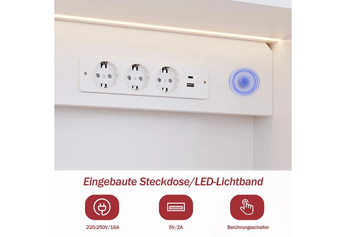 HOMALL Highboard Küchenbuffet mit LED, Steckdose & Glastür - Bild 4