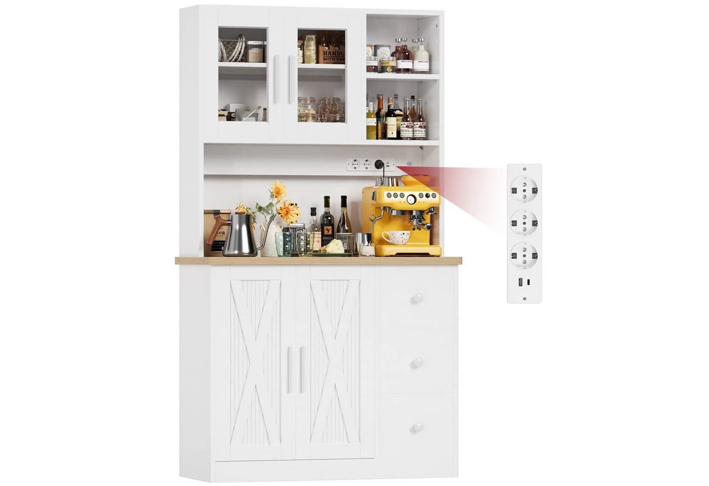 HOMALL Highboard Küchenbuffet mit LED, Steckdose & Glastür - Bild 5