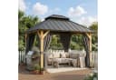 HOMALL Gartenpavillon Zedernholz Wetterfest Hardtop-Dach mit Vorhängen Bild 1