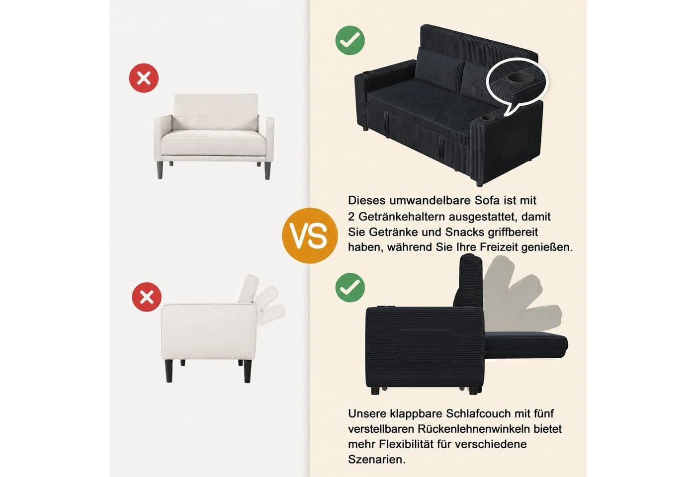 HOMALL Schlafsofa mit verstellbarer Rückenlehne und Getränkehaltern - Bild 4
