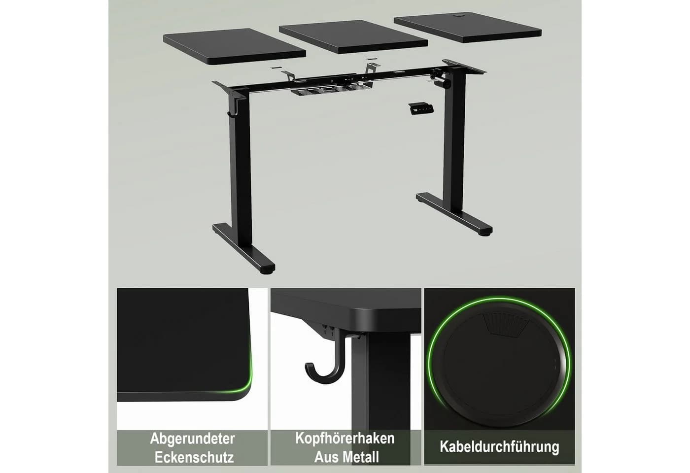Furnicopia Höhenverstellbarer Schreibtisch Schwarz mit Kabelmanagement - Bild 4