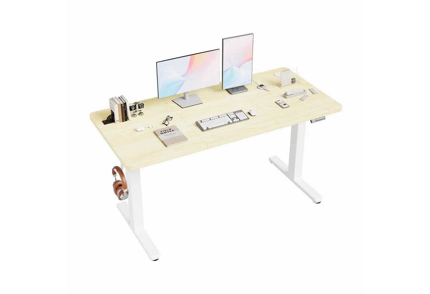 Furnicopia Höhenverstellbarer Schreibtisch Beige mit Kabelmanagement - Bild 2