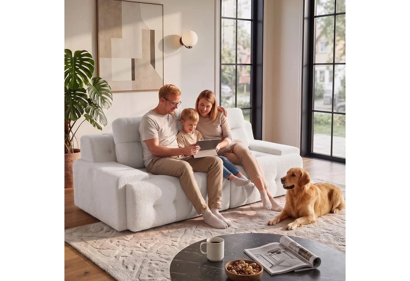 HOMALL Big-Sofa Teddy Sofa Beige Wolken Design - Bild 3
