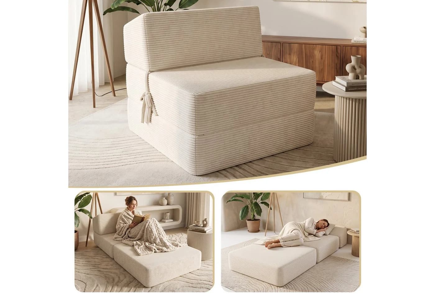 HOMALL Loungesofa Cord Beige 1-Sitzer mit Liegefunktion - Bild 3