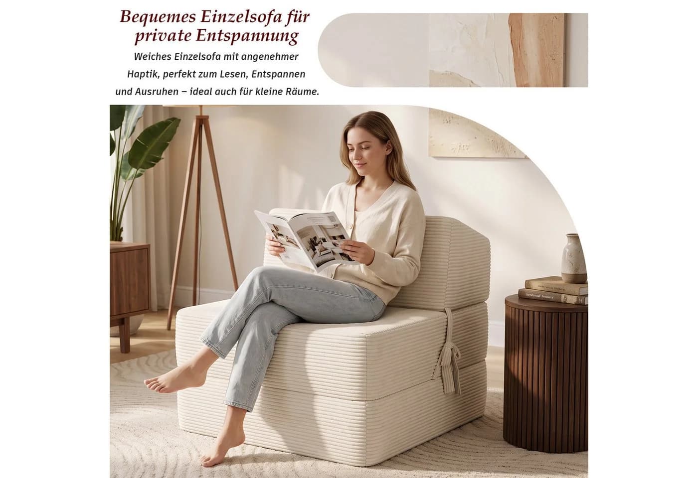 HOMALL Loungesofa Cord Beige 1-Sitzer mit Liegefunktion - Bild 4