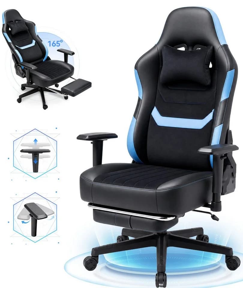 HOMALL Gaming-Stuhl mit Fußstütze, blau, 180 kg Tragfähigkeit - Bild 2