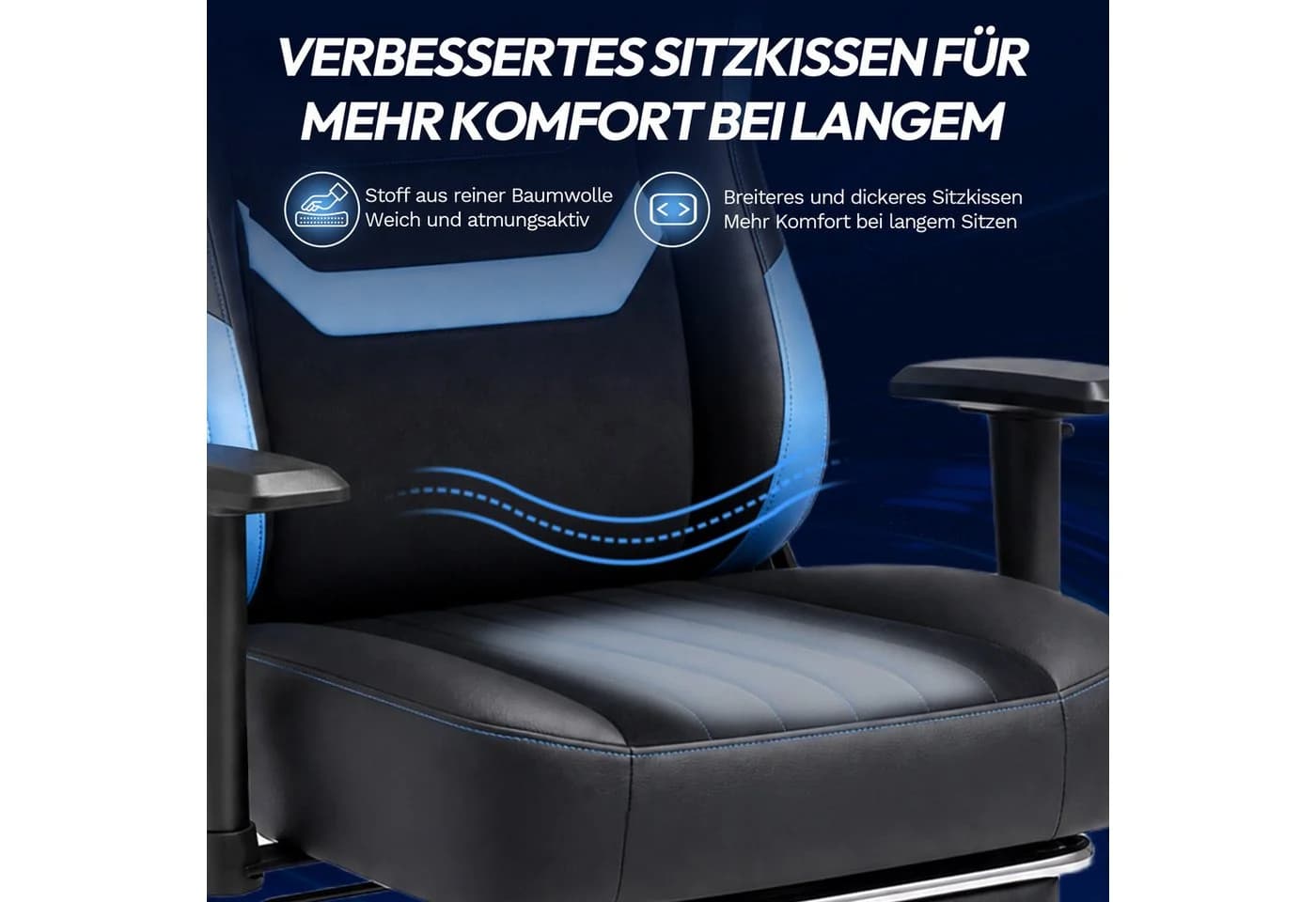 HOMALL Gaming-Stuhl mit Fußstütze, blau, 180 kg Tragfähigkeit - Bild 3